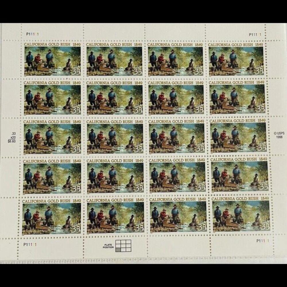 ❤️SOLD❤️Vintage Scott #3316 California Gold Rush Sheet of 20 Stamps